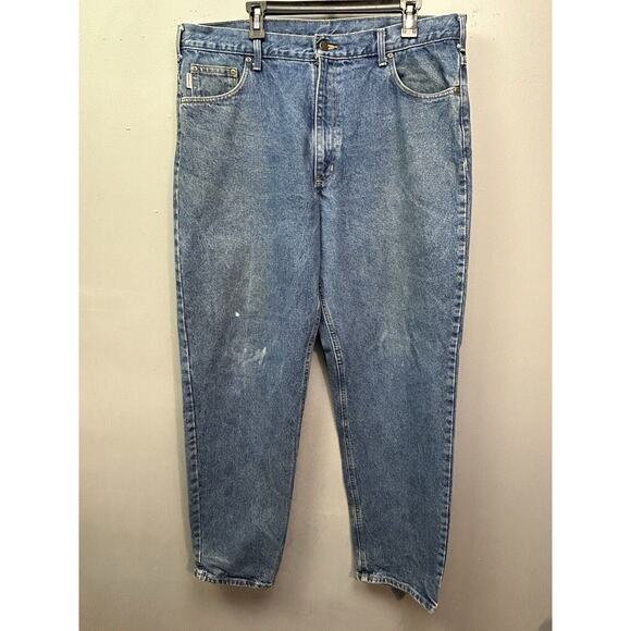 Carhartt B17 DST Relaxed Fit Denim Blue Jeans Mens 40x34 Workwear 5 Pocket - Picture 1 of 9